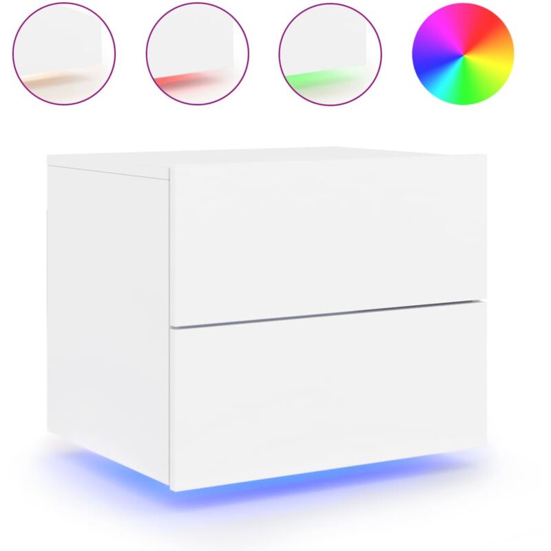 Table de chevet murale avec lumières led et tiroirs 50 x 39 x 41 cm et bois d'ingénierie blanc DEC034169
