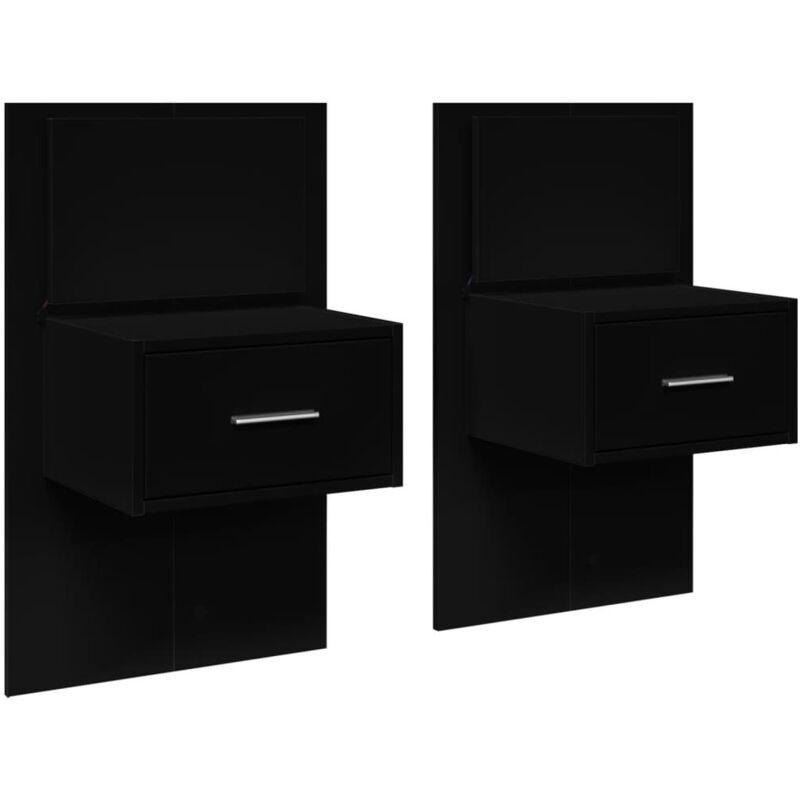 Vidaxl - Tables de chevet murales avec lumières led 2 pcs noir