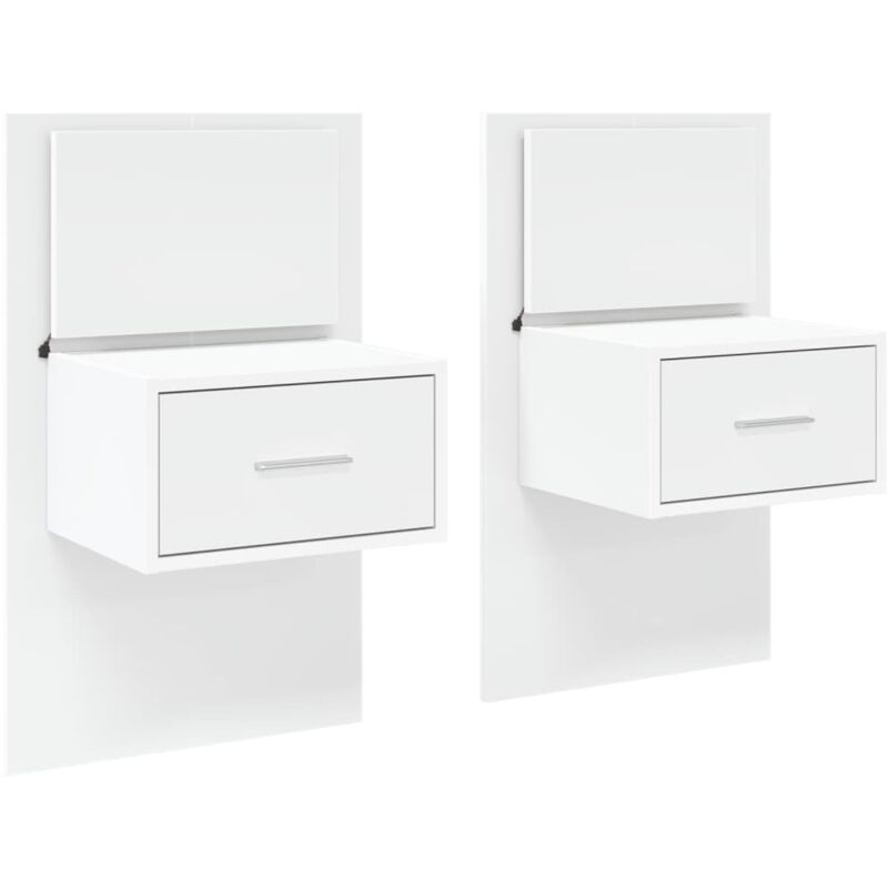 Tables de chevet murales avec lumières led 2 pcs blanc Vidaxl