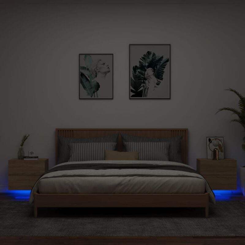 Tables de chevet murales avec lumières led 2 pcs chêne sonoma Vidaxl