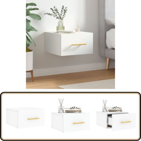 Table de chevet murale blanc 35x35x20 cm - Meuble Mural - Table De Chevet - Commode Murale - Rangement Mural - Meuble Déco