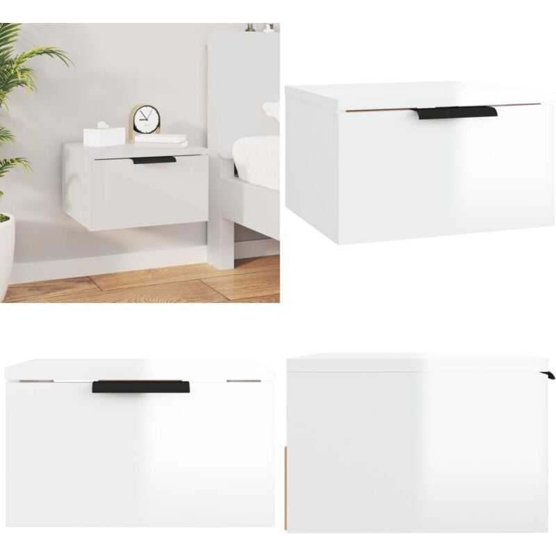 Table de chevet murale blanc brillant 34x30x20 cm - Table De Chevet Murale - Meuble De Chambre - Armoire De Chevet - Étagère Murale - Rangement Mural