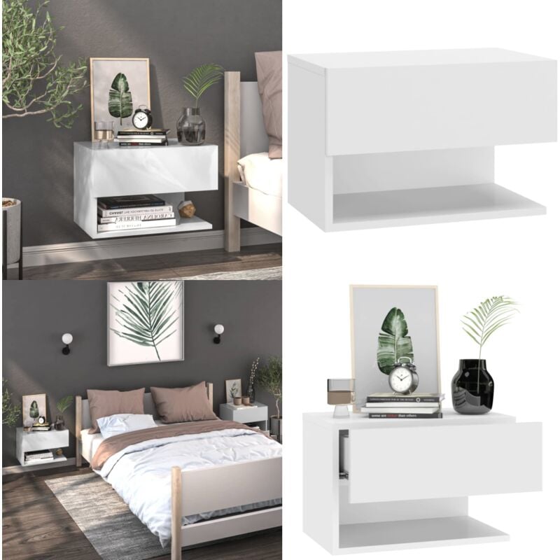 Table de chevet murale Blanc - Table De Chevet Murale - Meuble De Rangement Mural - Étagère Murale - Commode Murale - Décoration Murale - Home &