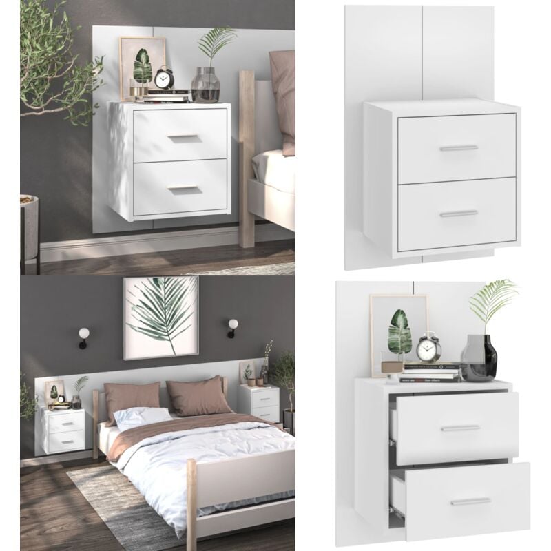 Table de chevet murale Blanc - Table De Chevet Murale - Meuble De Chambre - Armoire De Chevet - Étagère Murale - Rangement Mural - Home & Living