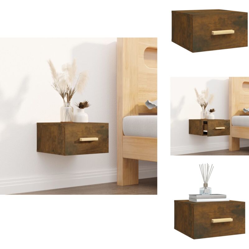 Table de chevet murale chêne fumé 35x35x20 cm - Table De Chevet Murale - Meuble De Chambre - Étagère Murale - Rangement Minimaliste - Design Moderne