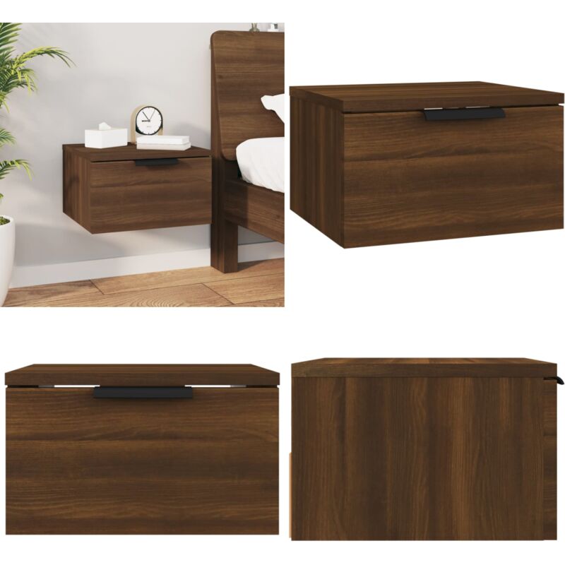 Table de chevet murale Chêne marron 34x30x20 cm - Table De Chevet Murale - Meuble De Chambre - Armoire De Chevet - Étagère Murale - Rangement Mural