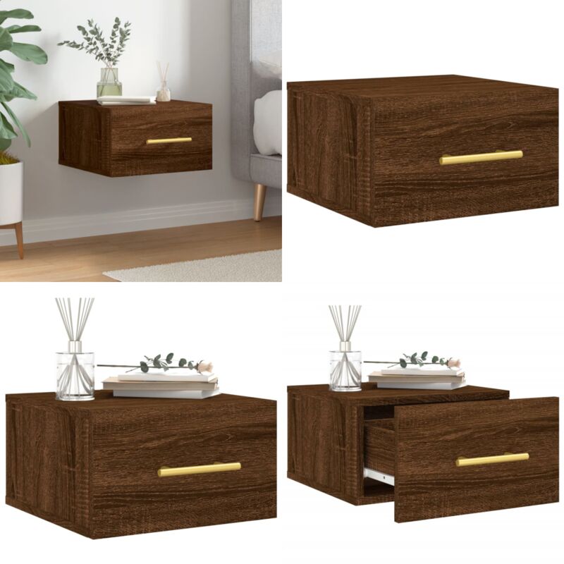 Table de chevet murale chêne marron 35x35x20 cm - Meuble Mural - Table De Chevet - Commode Murale - Rangement Mural - Étagère Murale - Home & Living