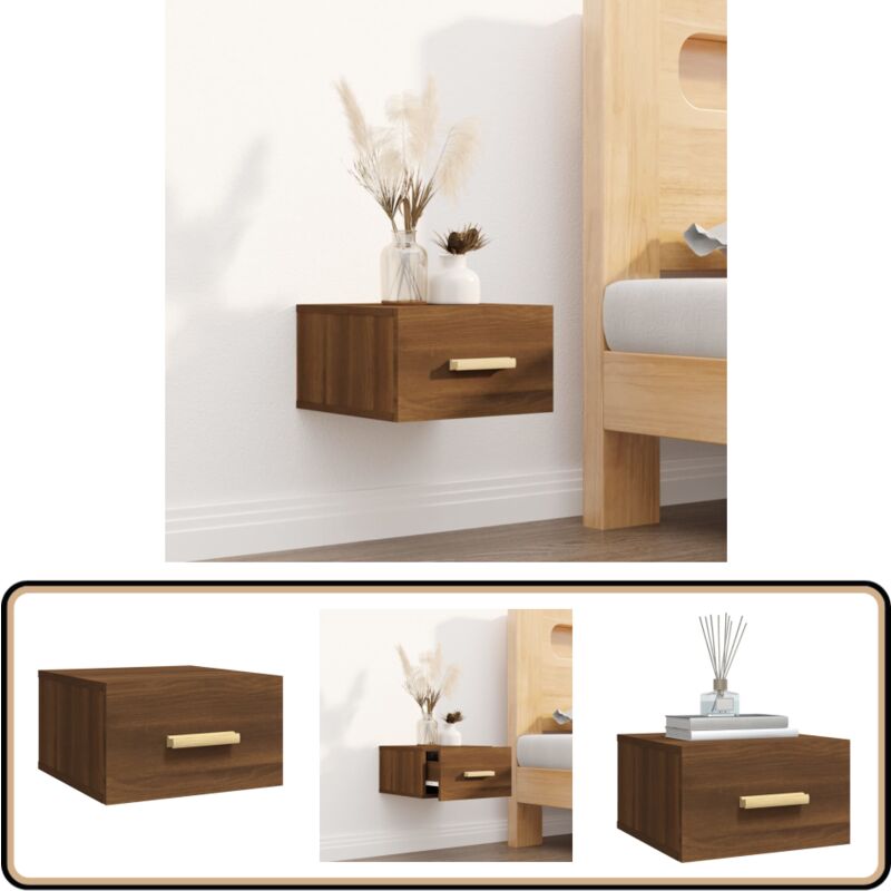 Table de chevet murale chêne marron 35x35x20 cm - Table De Chevet Murale - Meuble De Chambre - Table De Nuit - Étagère Murale - Rangement Minimaliste