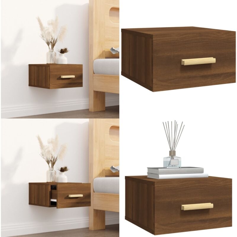 Table de chevet murale chêne marron 35x35x20 cm - Table De Chevet Murale - Meuble De Chambre - Table De Nuit - Étagère Murale - Rangement Minimaliste