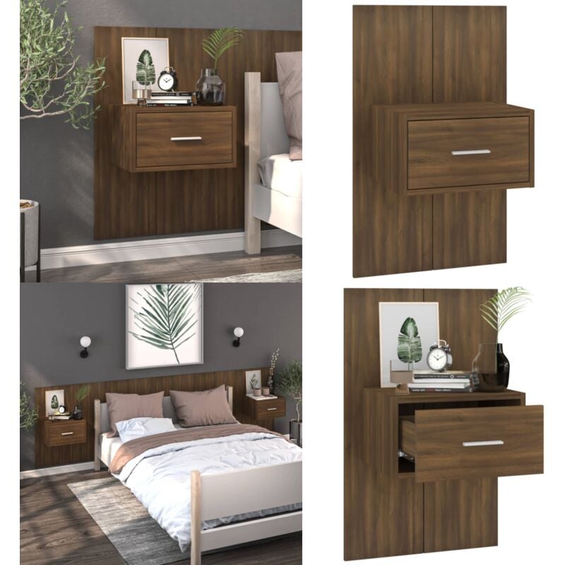 Table de chevet murale Chêne marron - Table De Chevet Murale - Meuble De Rangement - Étagère Murale - Décoration Murale - Table De Nuit - Home &
