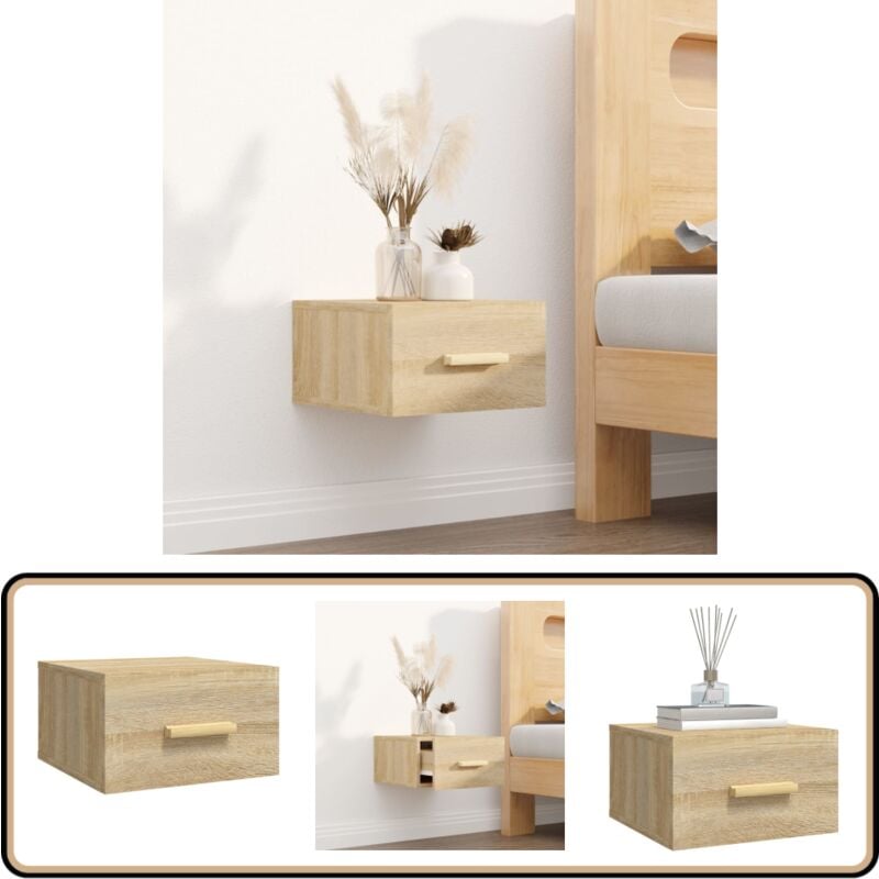 Table de chevet murale chêne sonoma 35x35x20 cm - Table De Chevet Murale - Meuble De Chambre - Table De Nuit - Étagère Murale - Rangement Mural