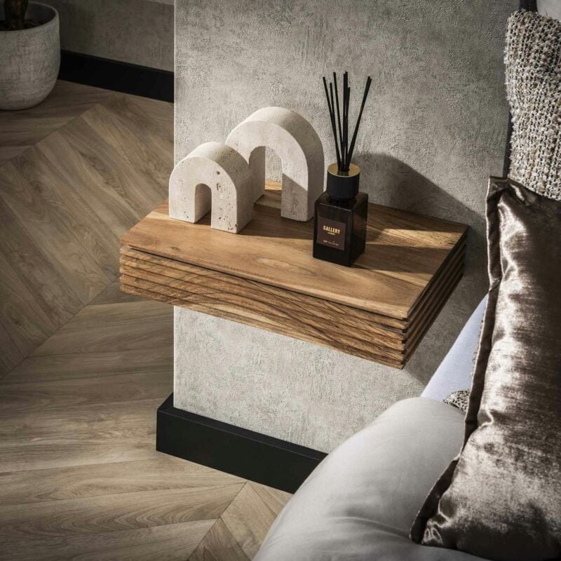 Table de chevet murale en bois d'acacia avec stries 40 cm (lot de 2) melbourne