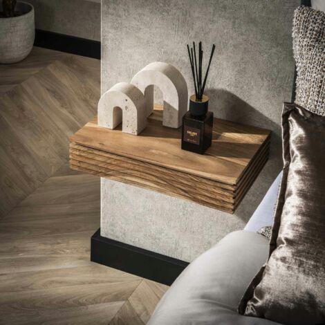 Table de chevet murale en bois d'acacia avec stries 40 cm (lot de 2) MELBOURNE