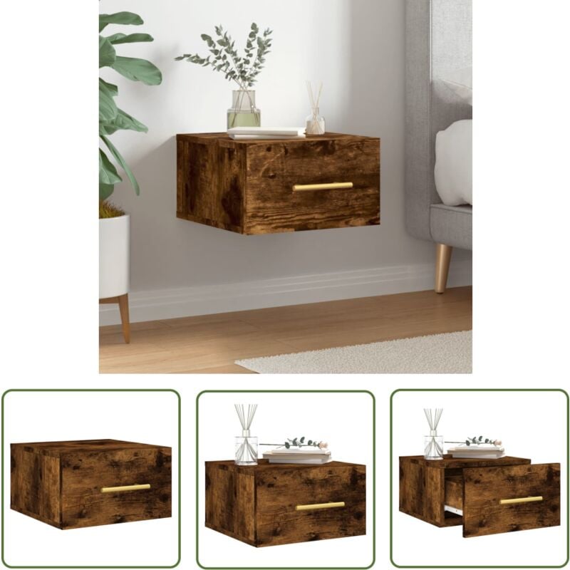 Maison Chic - The Living Store Table de chevet murale chêne fumé 35x35x20 cm - Meuble Mural - Table De Chevet Murale - Commode Murale - Rangement