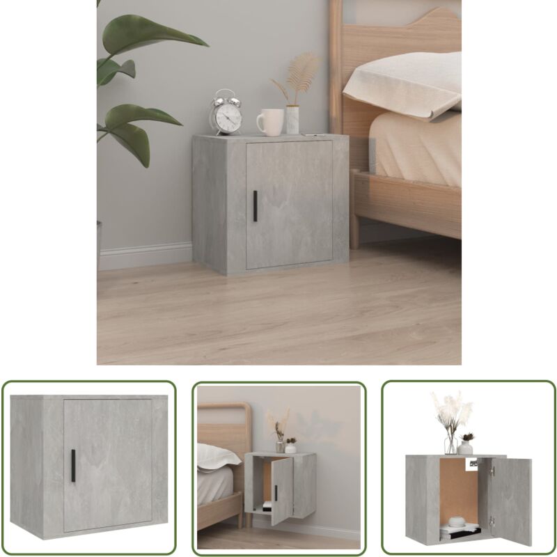 The Living Store Table de chevet murale Gris béton 50x30x47 cm - Table De Chevet Murale - Meuble De Chambre - Table De Nuit - Étagère Murale