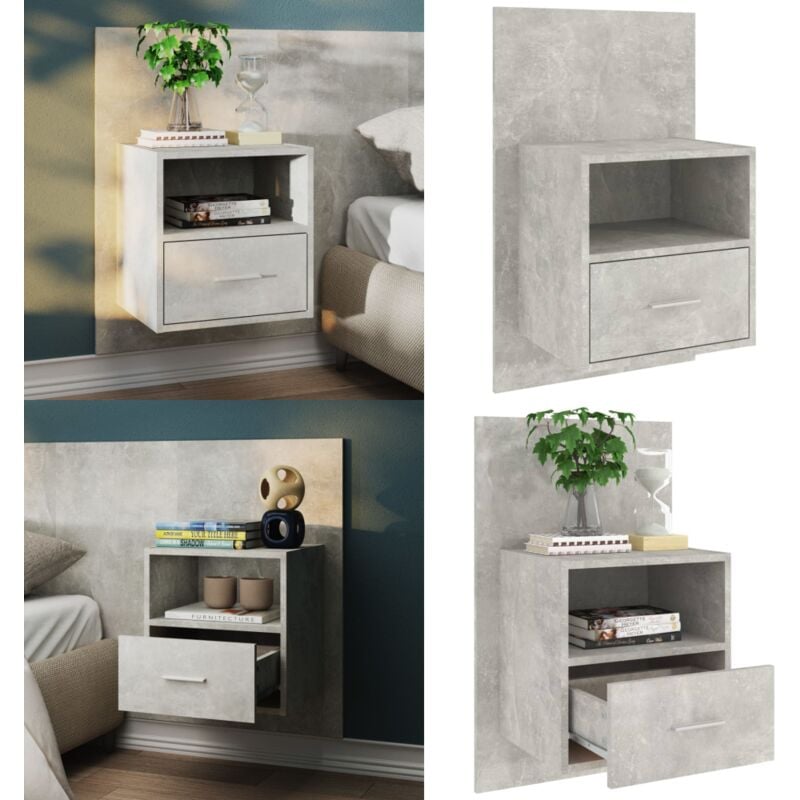 Table de chevet murale Gris béton - Table De Chevet Murale - Meuble De Chambre - Armoire De Chevet - Étagère Murale - Rangement Minimaliste - Home &