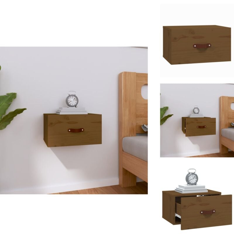 Table de chevet murale Marron miel 40x29,5x22 cm - Table De Chevet Murale - Meuble De Rangement Mural - Commode Murale - Étagère Murale - Décor