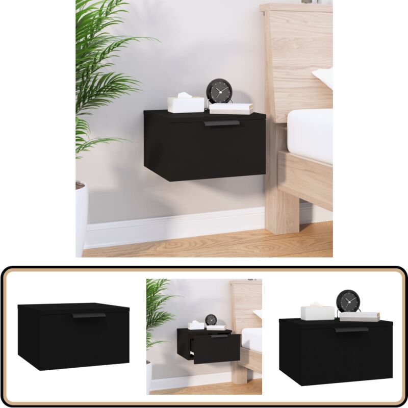 Table de chevet murale noir 34x30x20 cm - Table De Chevet Murale - Meuble De Chambre - Armoire De Chevet - Étagère Murale - Rangement Mural