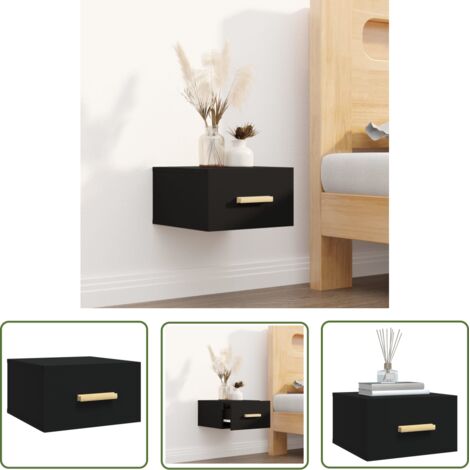 Table de chevet murale noir 35x35x20 cm - The Living Store