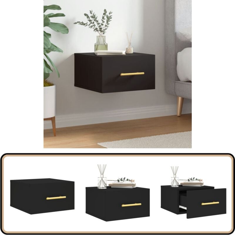 Table de chevet murale noir 35x35x20 cm - Meuble Mural - Table De Nuit - Meuble Rangement - Commode Murale - Étagère Murale