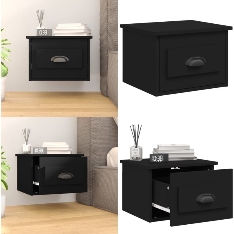 Table de chevet murale noir 41,5x36x28 cm - Table De Chevet Murale - Meuble De Chevet Mural - Table De Chevet Flottante - Table De Nuit Murale
