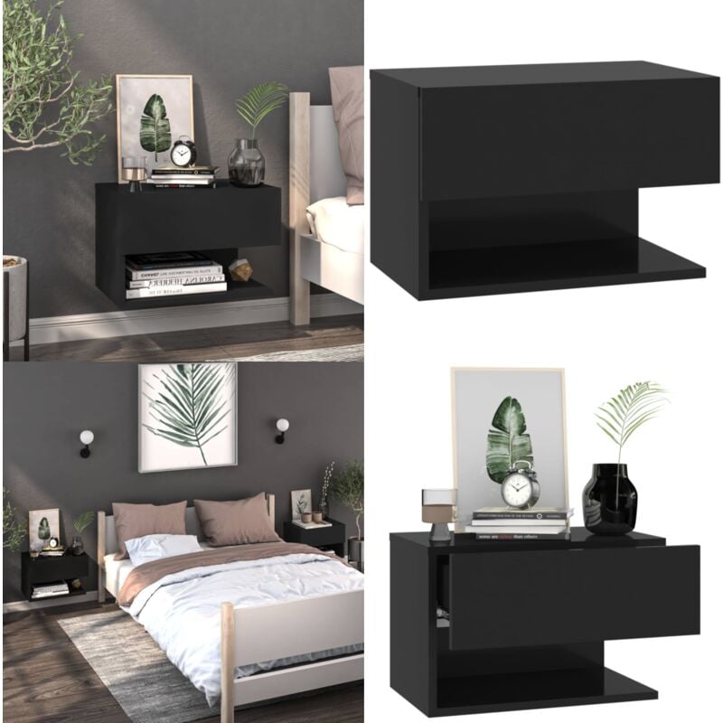 Table de chevet murale Noir - Table De Chevet Murale - Meuble De Rangement Mural - Étagère Murale - Décoration Murale - Table De Nuit Murale - Home &