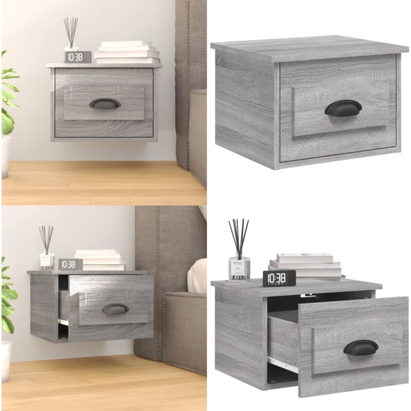 Table de chevet murale sonoma gris 41,5x36x28 cm - Table De Chevet Murale - Meuble De Chevet Mural - Table De Chevet Flottante - Étagère Murale