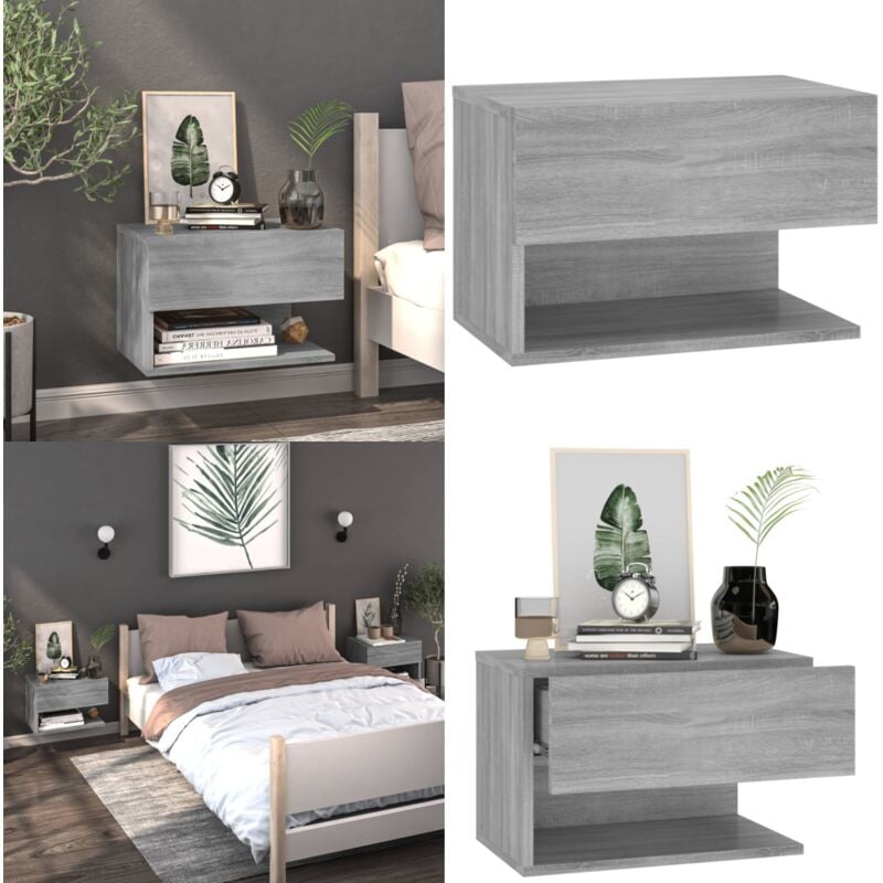 Table de chevet murale Sonoma gris - Table De Chevet Murale - Meuble De Rangement Mural - Étagère Murale - Table De Nuit Murale - Décoration Murale