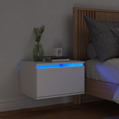 Table de chevet murale Table d'appoint Table de nuit avec lumières LED blanc CVW64792