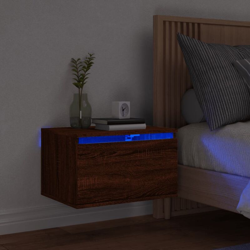 Table de chevet murale Table d'appoint Table de nuit avec lumières led chêne marron CVW93959