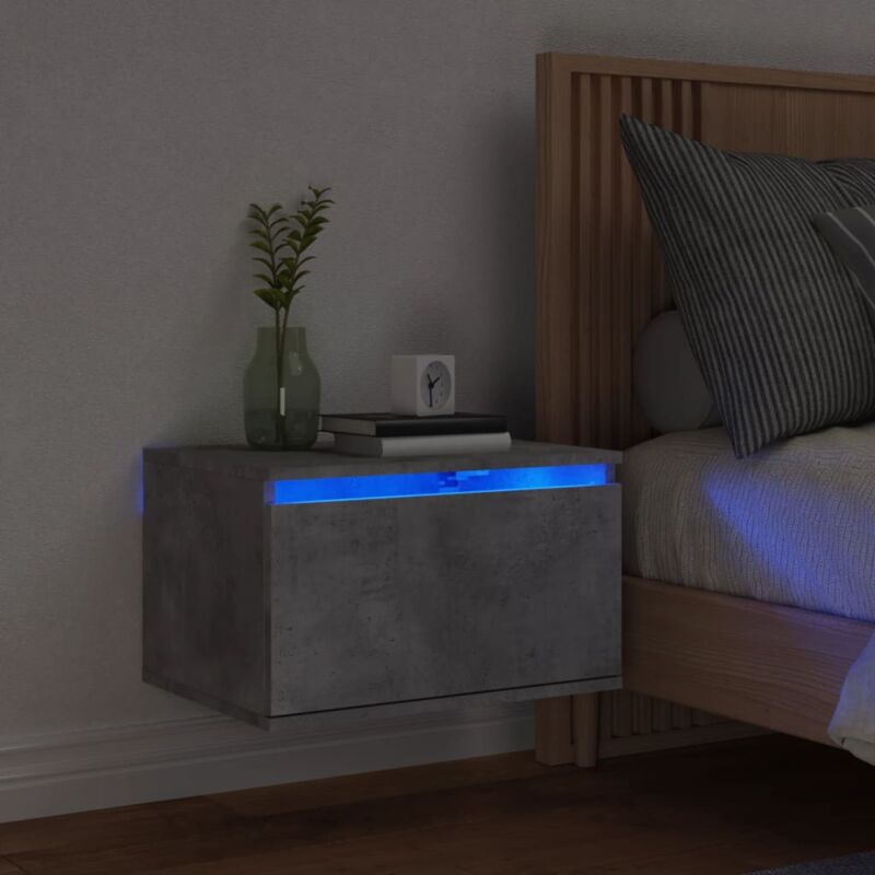 Table de chevet murale Table d'appoint Table de nuit avec lumières led gris béton CVW37432