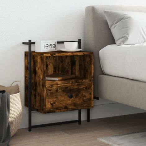 Table de chevet murale-Table de nuit suspendue chêne fumé 40x30x61 cm bois d'ingénierie 704067