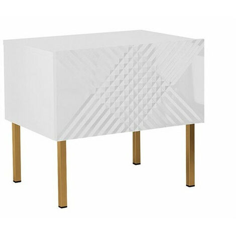Table de chevet Natar, Blanc + Blanc brillant, Nombre de tiroirs: 1, Le nombre de portes: 0, 46x50x35cm, Stratifié, MDF