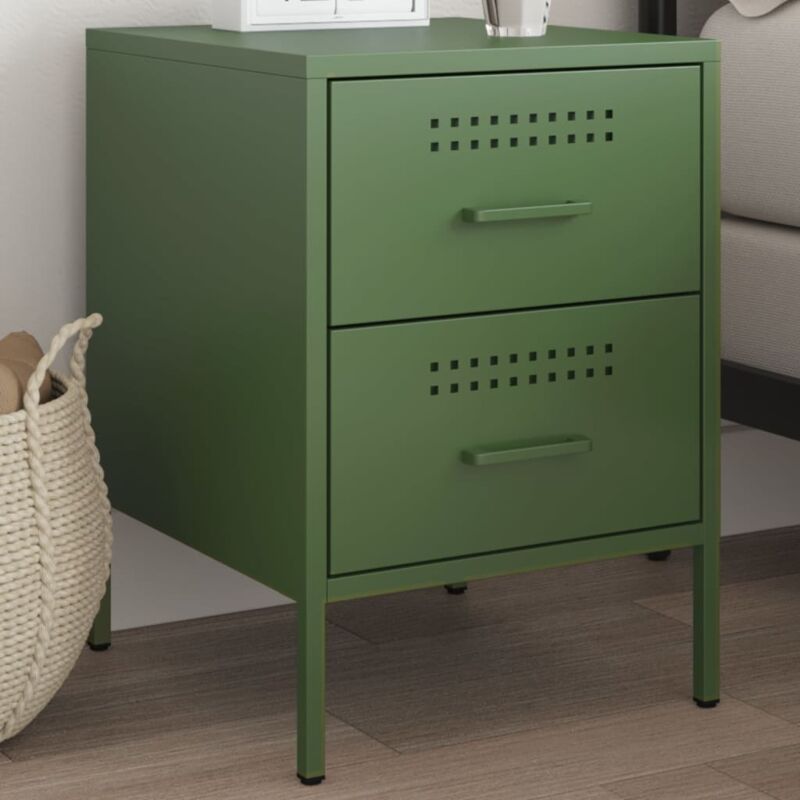 Table de chevet vert olive 36x39x50,5 cm acier - Vidaxl