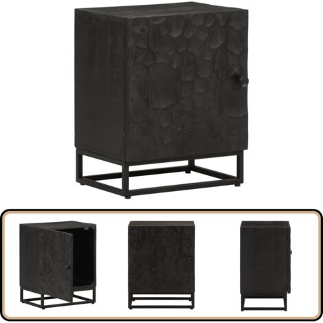 Table de chevet noir 40x30x50 cm bois massif manguier et fer - Table De Chevet - Commode - Meuble De Nuit - Rangement Chambre - Bois Massif