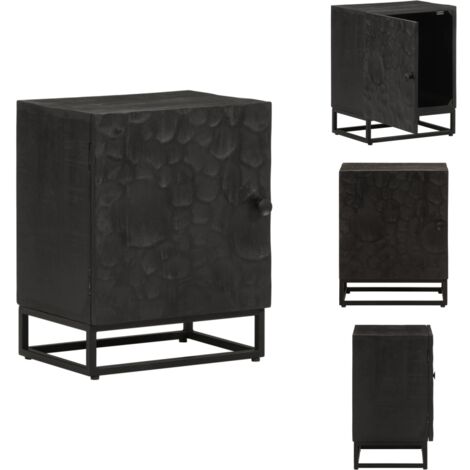 Table de chevet noir 40x30x50 cm bois massif manguier et fer - Table De Chevet - Commode - Meuble De Nuit - Rangement Chambre - Bois Massif