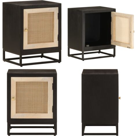 Table de chevet noir 40x30x50 cm bois massif manguier et fer - Table De Chevet - Commode - Meuble De Nuit - Rangement Chambre - Bois Massif - Home & Living