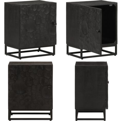 Table de chevet noir 40x30x50 cm bois massif manguier et fer - Table De Chevet - Commode - Meuble De Nuit - Rangement Chambre - Bois Massif - Home & Living
