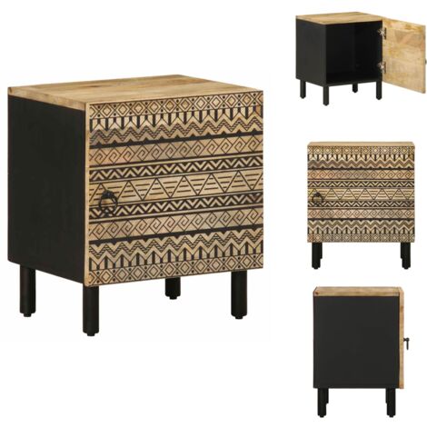 Table de chevet noir 40x33,5x46 cm bois de manguier massif brut - Table De Chevet - Tables De Chevet - Armoire De Lit - Table D'appoint Pour Chambre À Coucher