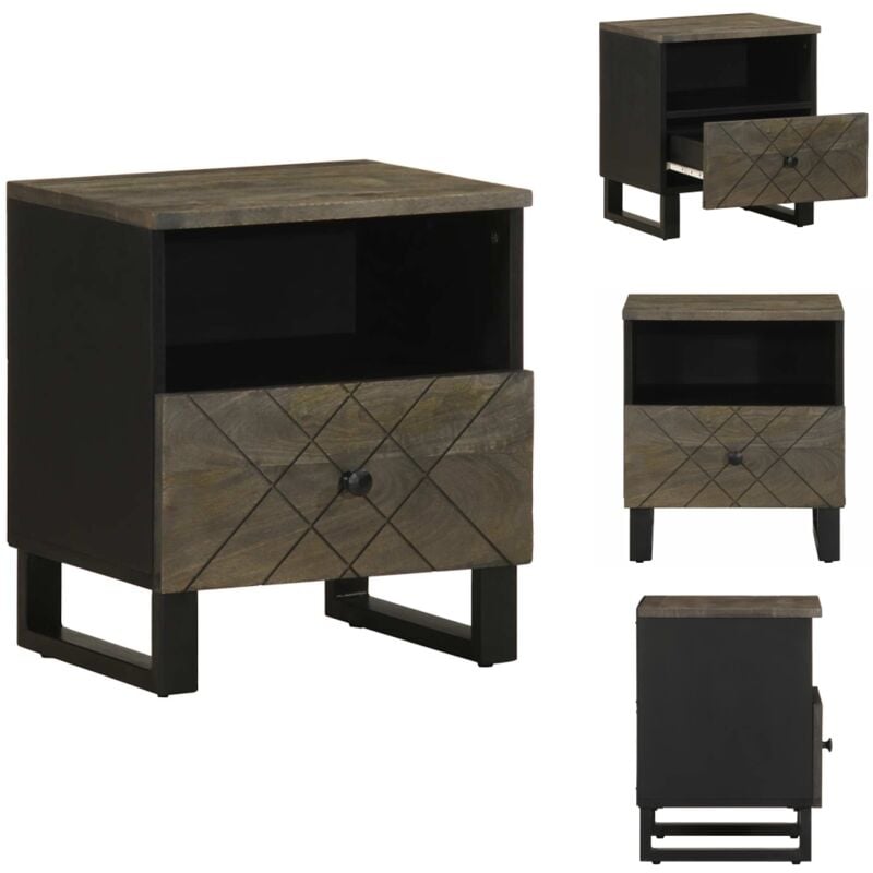 Table de chevet noir 40x33x46 cm bois de manguier solide - Table De Chevet - Tables De Chevet -table D'appoint - Table De Nuit