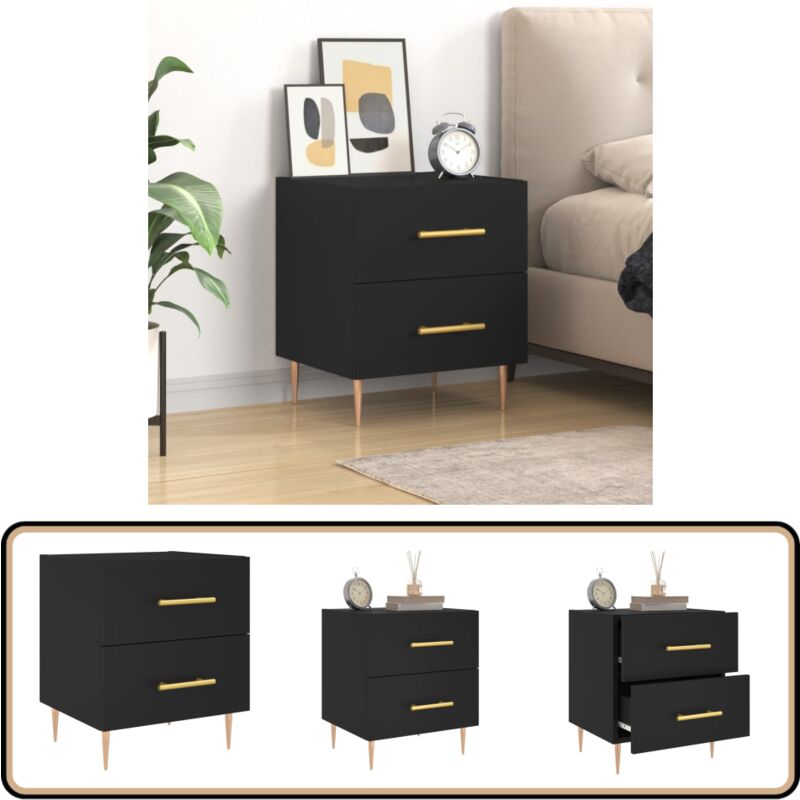 Table de chevet noir 40x35x47,5 cm bois d'ingénierie - Table De Chevet - Meuble De Chambre - Armoire De Chevet - Commode - Design Moderne