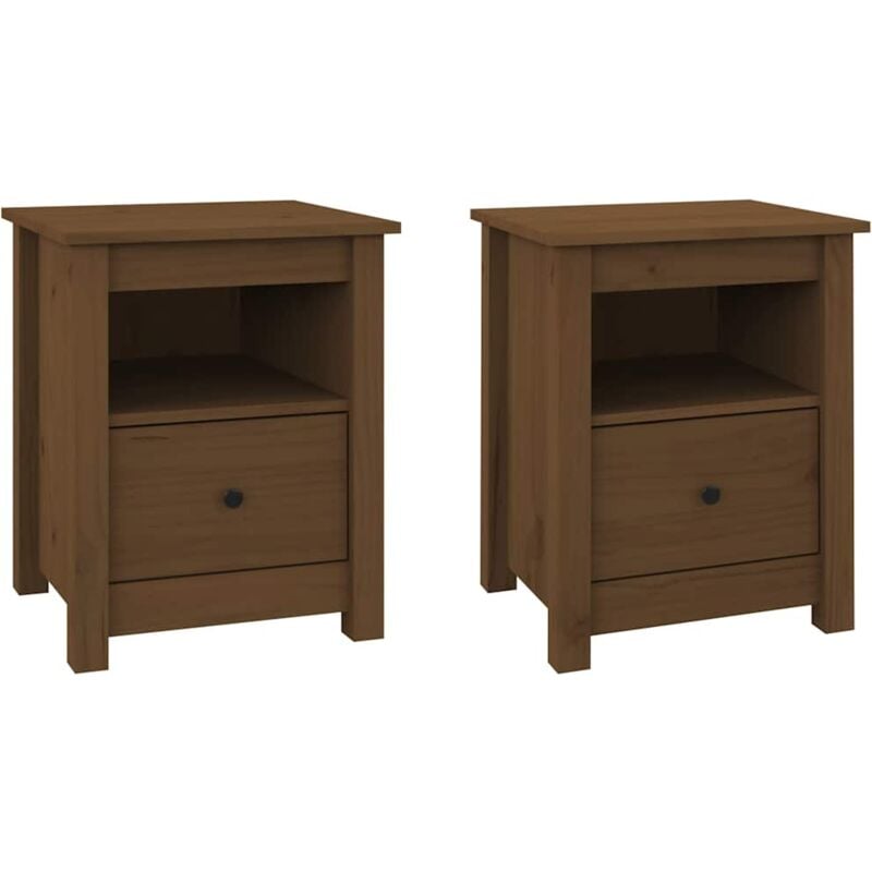 Tables de chevet 2pcs Marron miel 40x35x49cm Bois de pin massif Vidaxl