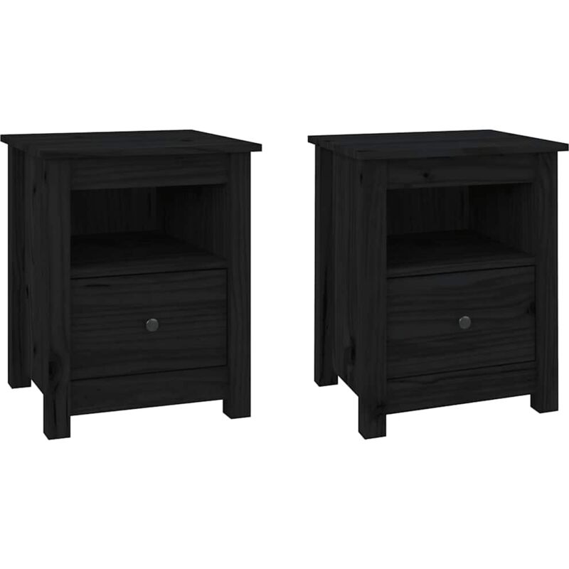 Tables de chevet 2 pcs Noir 40x35x49 cm Bois de pin massif Vidaxl