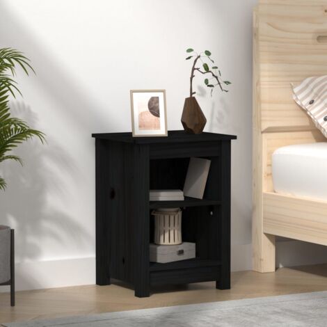 Table de chevet Noir 40x35x55 cm Bois de pin solide vidaXL