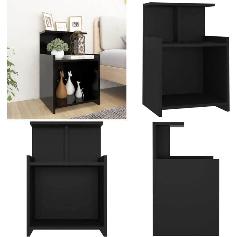Table de chevet Noir 40x35x60 cm Aggloméré - Table De Chevet - Meuble De Chambre - Armoire De Lit - Rangement Nuit - Mobilier Contemporain - Home &