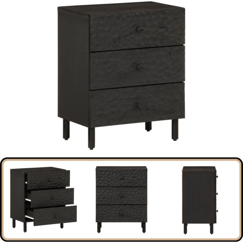 Table de chevet noir 50x33x60 cm bois de manguier massif - Table De Chevet - Meuble De Chambre - Commode - Nuit - Tiroir
