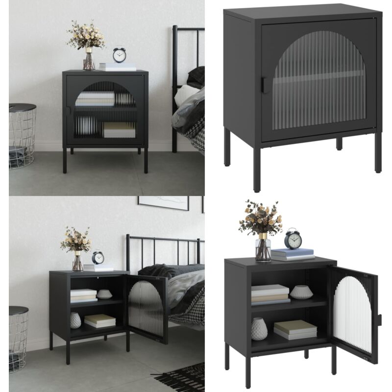 Table de chevet noir 50x35x60 cm verre et acier - Table De Chevet - Meuble De Chambre - Table Nuit - Meubles Noirs - Meubles Modernes - Home & Living