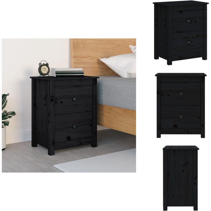 Table de chevet Noir 50x35x61,5 cm Bois de pin massif - Table De Chevet - Meuble De Chambre - Table Nuit - Bois Massif - Pin
