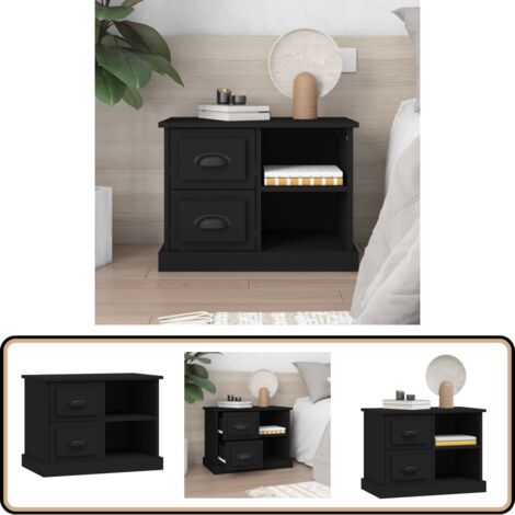 Table de chevet noir 60x35,5x45 cm - Table De Chevet - Meuble De Chambre - Commode - Armoire D'appoint - Rangement Intérieur