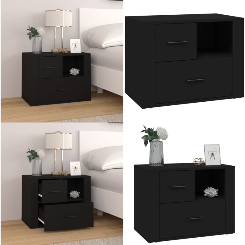 Table de chevet Noir 60x36x45 cm Bois d'ingénierie - Table De Chevet - Meuble De Chambre - Commode - Armoire Latérale - Mobilier Moderne - Home &